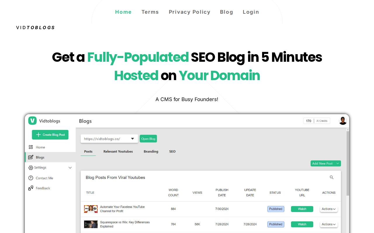 VidToBlogs Youtube To Blog Effortless Content Creation logo